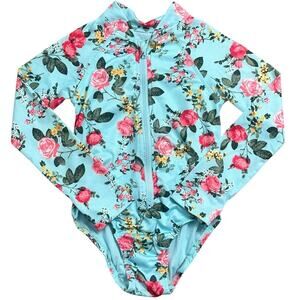 VINCE CAMUTO Girls Blue Floral Rash Guard Swim 6